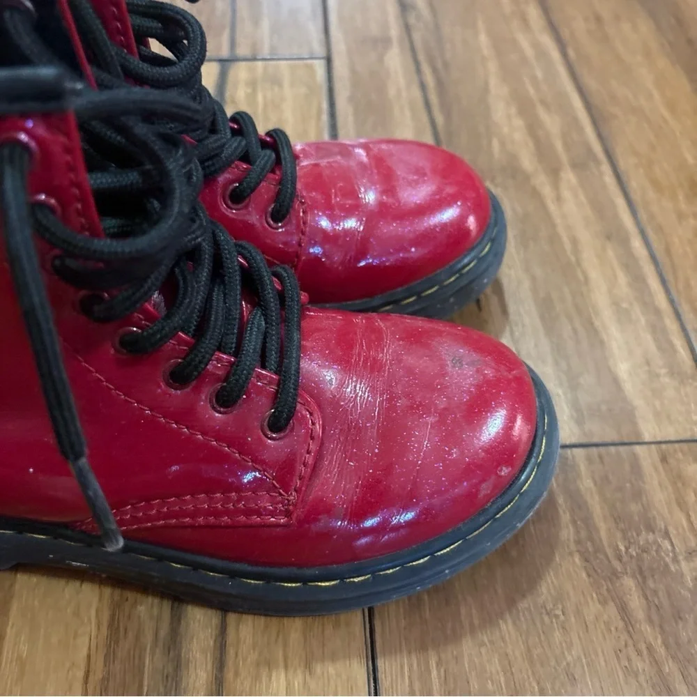 Dr Doc Martens 1460 J Lace Up Side Zip AW004 Red Leather Boots Kids Size 13